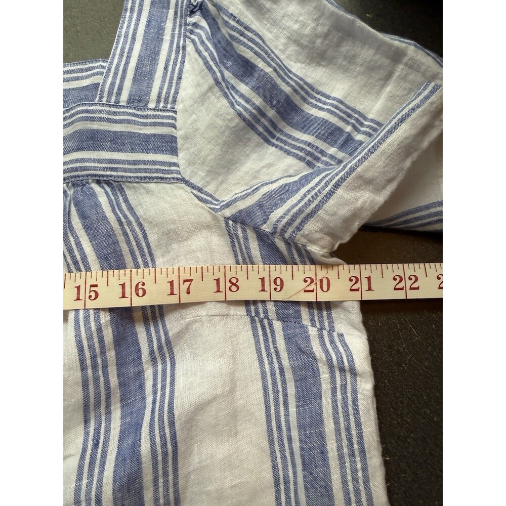 NWT Talbots Women’s 100% Linen Short Sleeve Blue And White Striped Blouse Size L - Picture 4 of 6